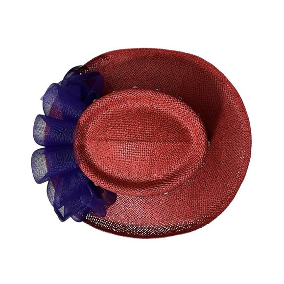 Red Hat Society Women\'s Straw Hat Purple Flower For Church Tea Derby Festival